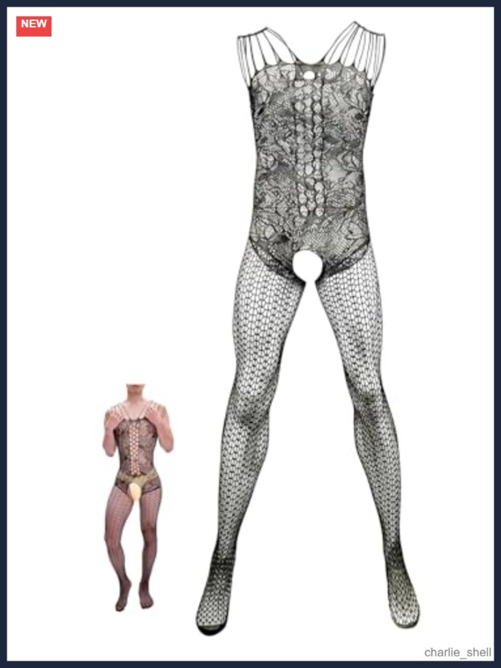 Men's Lace Fishnet Bodysuit One Piece Nightgown Stretch